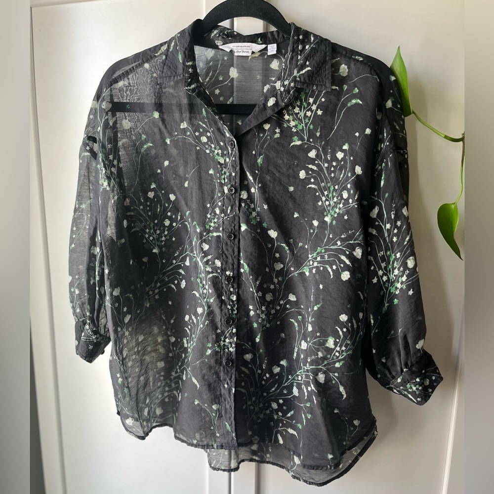 & Other Stories Black and Green botanical sheer Button Down Shirt